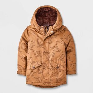 Open Box - Cat & Jack - Toddler Boys' Dino Printed Hooded Parka Jacket - C Brown